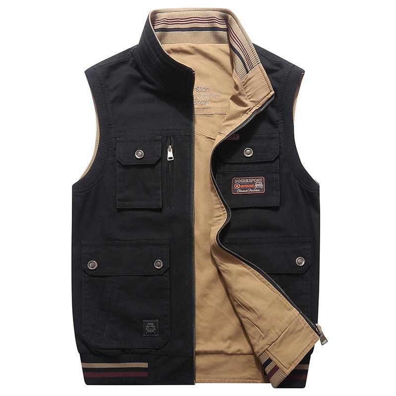 Velká oboustranná rybářská vesta s mnoha kapsami pro pánský jarní podzimní venkovní fotografický kabát