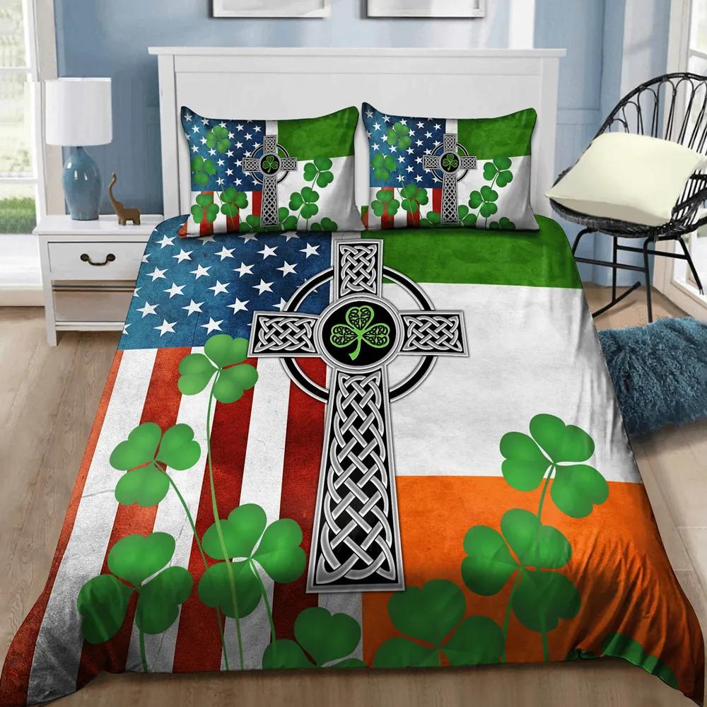 St. Patrick'S Day King Full Duvet Cover Green Lucky Clover Bedding Set Happy Cartoon Gnome Quilt Cover Polyester Comforter Cover