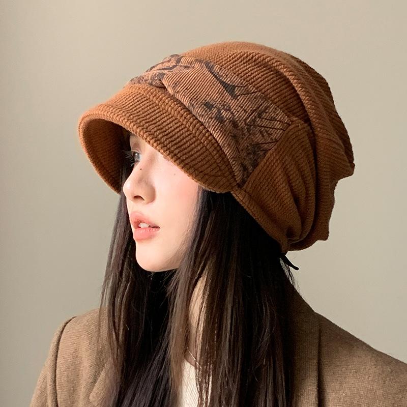 

Осенне-зимние шапки женские большого обхвата головы делают лицо маленьким, шерстяные вязаные шапки, повседневный универсальный головной убор, ретро холодные шапки One Size