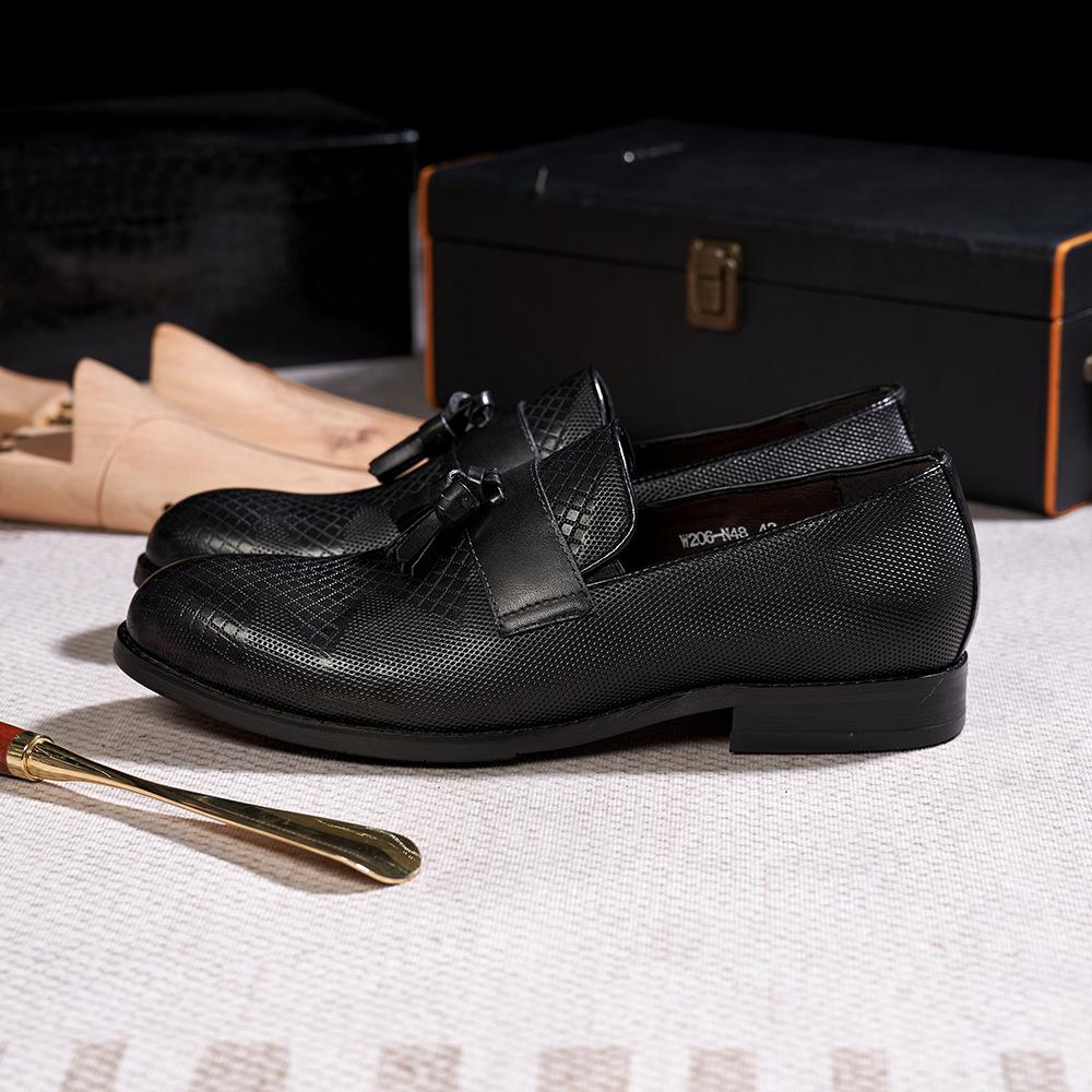 Fashion Tassel Loafers Men'S Business Casual Leather Shoes Men'S One-Pedal Genuine Leather Embossed Versatile Men'S Shoe Factory