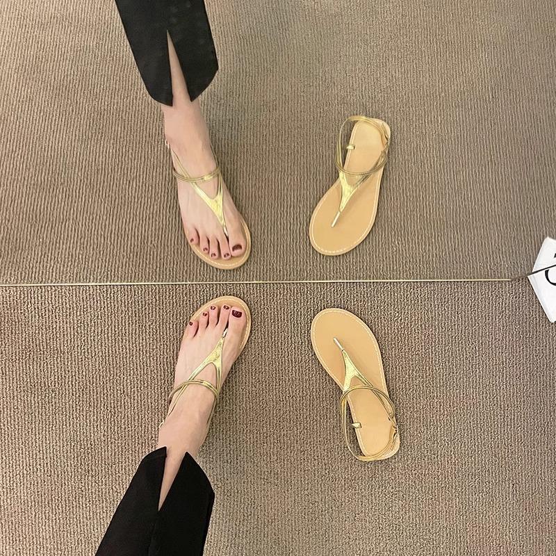 

Large size toe sandals women s retro simple flats tide 35 золотий