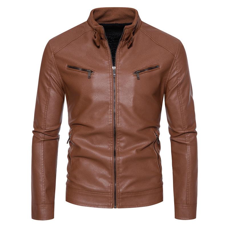 Hot autumn and winter men's pu leather jacket men's trendy youth stand-up collar punk men's locomotive leather jacket