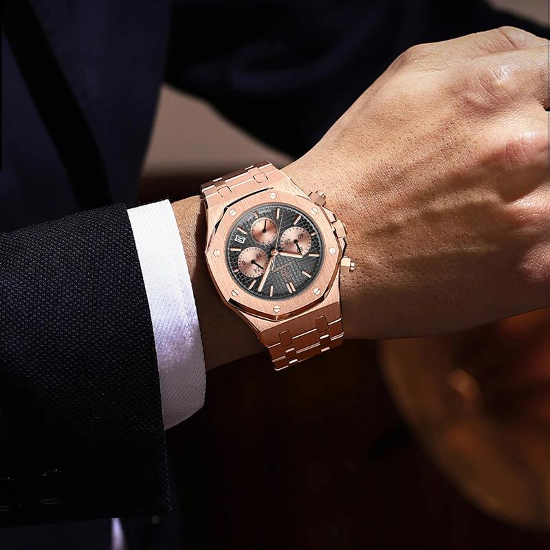 Fashion Man Wristwatch Waterproof Stainless Steel Luminous Men Watch Chronograph Date Luxury Quartz Men's Watches