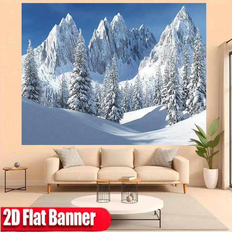 2D Scenic Mountain Tapestry, Alpine Snow Peak for Living Room