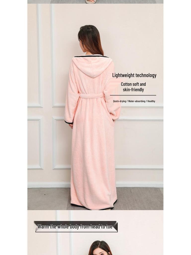 Vestaglia da Donna con Cappuccio in Pile Corallo - Spessa, Assorbente e Accogliente, Pigiama per Autunno e Inverno.