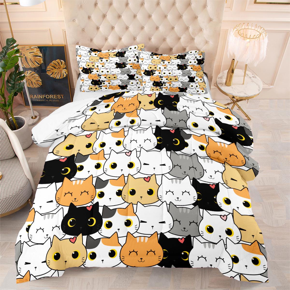 Cat with Santa Hat Quilt Quilt Quilt Set Three-piece Quilt Cover Set 172*218cm