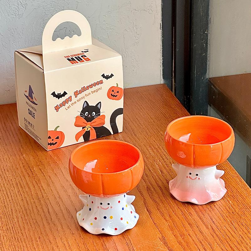 Ins Cute Pumpkin Little Ghost Mug High Value Ceramic Drinking Cup Ice Cream Cup Halloween Gift