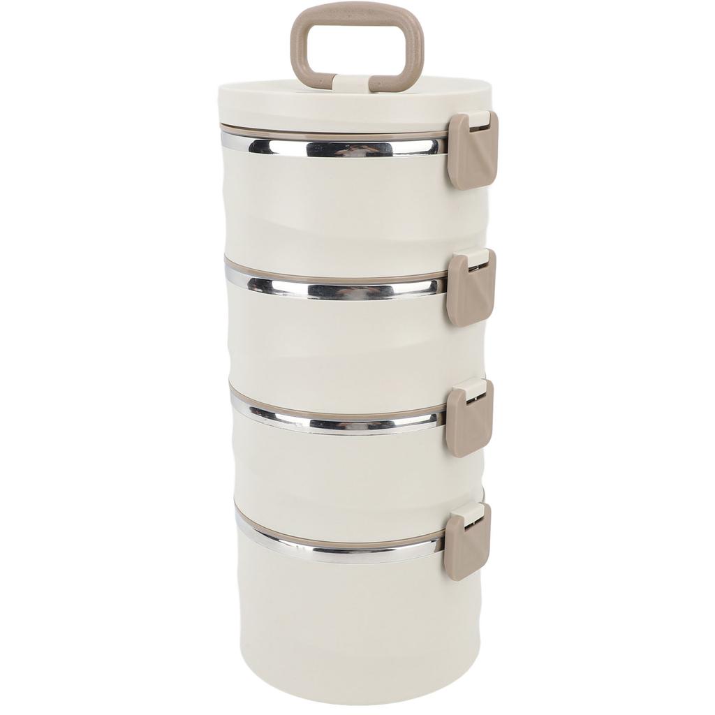 3.3L 4 Tier Insulated Lunch Box 304 Stainless Steel Food Container Round Stackable Bento Box with 2 Integral Fork Spoon