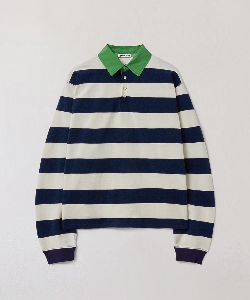 Peullabijeum Long Sleeve Stripe Polo - Navy