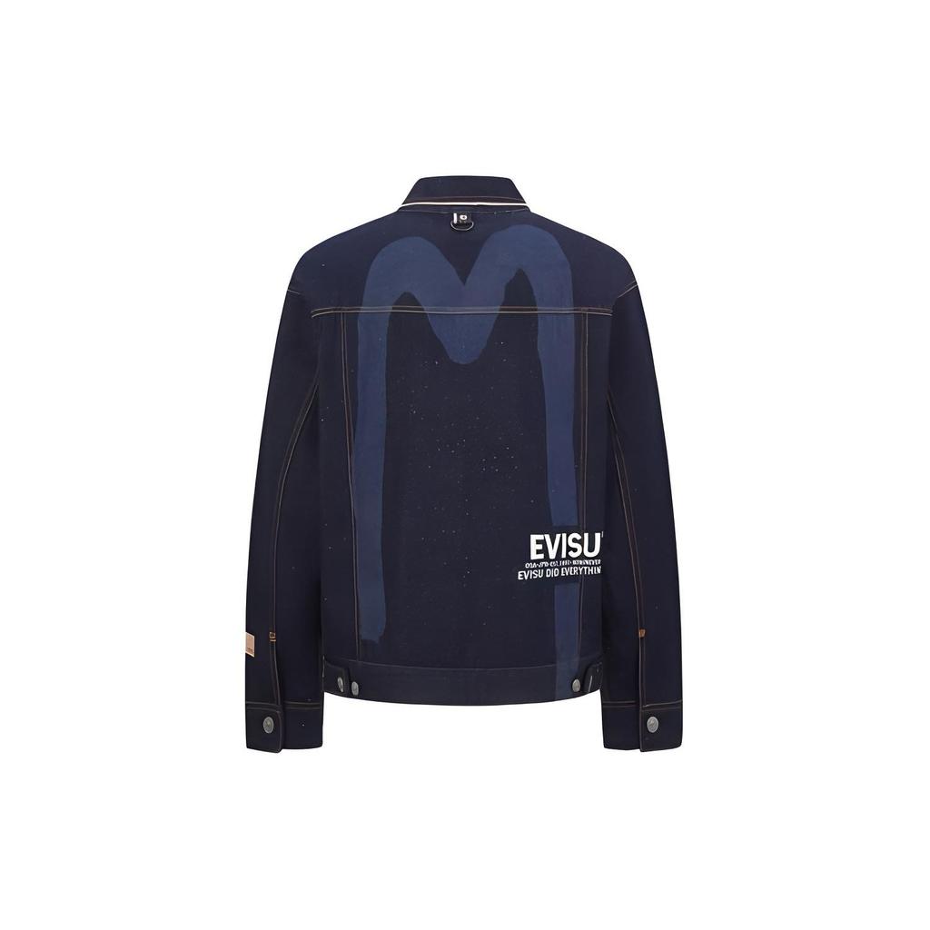 Evisu Brush Solid Color Big M Denim Jacket Men jackets Dark-Blue 2EAHTM1DJ799LFCT