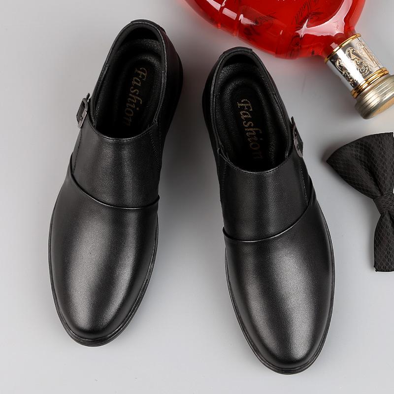 Men s Genuine Leather Monk Strap Dress Shoes - Large Size, Slip-On, Buckle, Low-Top 44