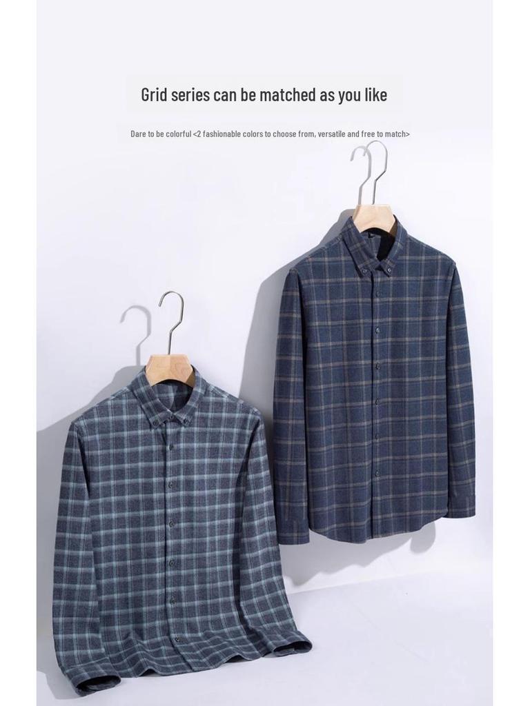 Men's Long-Sleeve Plaid Shirt: Comfortable, Breathable Cotton for Spring and Autumn Casual Wear