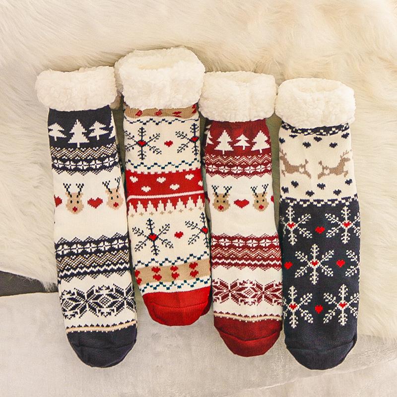 Winter Home Warme Socken Damen Thermo Warme Bodensocken Plüsch Weiche rutschfeste Bodenpantoffeln Kurze Socken Flauschige Hirsch Elch Bär Weihnachten Flauschige Socken Neues Geschenk