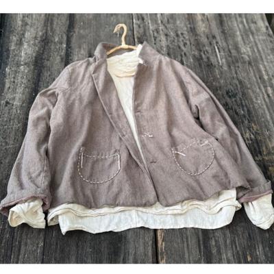 Women Vintage Coat Patchwork Pockets Button Autumn Long Sleeve Striped Casual Tailored Coat