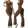 Women's Square Neck Sleeveless Jumpsuit Slim High Waist Back Cutout Flare Yoga Unitard