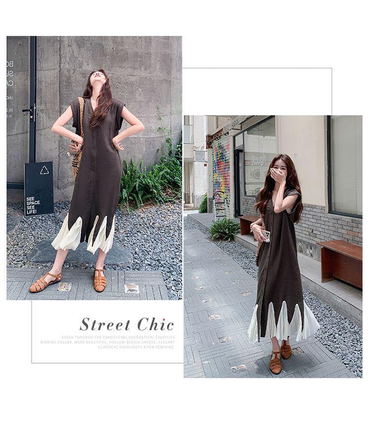Women's French Retro Summer Patchwork Dress - Casual, Relaxed, Long Style, 2026
