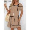 New Summer Women's Dresses Casual Short Sleeved Round Neck Abstract Pattern Printed Loose Dress