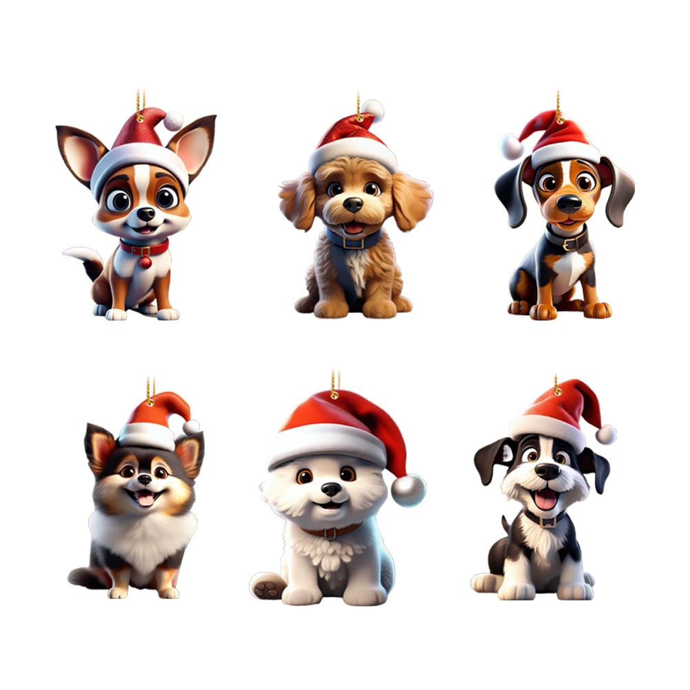 2d Acrylic Cartoon Dog Christmas Tree Pendant Modern Home Decoration Rearview Mirror Backpack Pendant Hanging Ornaments