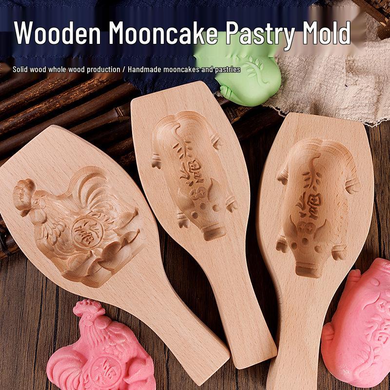 Wooden Mooncake & Pastry Mold - Solid Wood Baking Tool for Biscuits, Qingtuan, Mung Bean Cake, and Pasta.