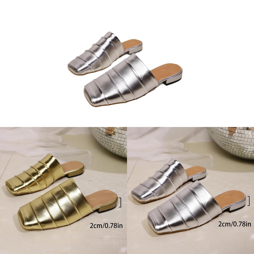 Pu Slip On Flat Shoes For Adults With Wrinkled Square Toe Summer Casual Wear