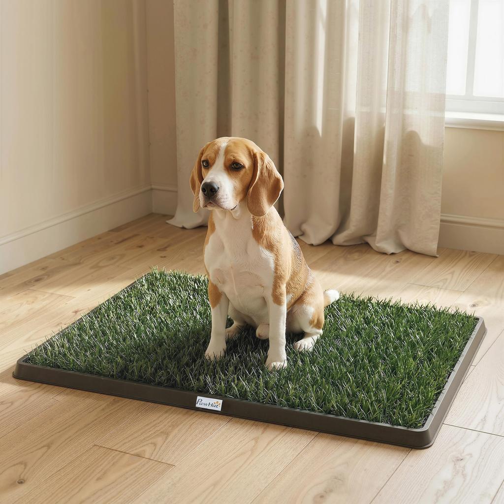 Tuoletta per Cani 76 x 50,5 cm Vasino per Cani con 2 Prati Artificiali Lavabili Toilette per Cuccioli per Cani per Balcone Casa Nero+Verde