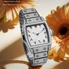 Womens Diamond Watch Tonneau Barrel-Shaped Luxury Quartz Wristwatch Bling Crystal Dress Watch Arabic Numerals Waterproof