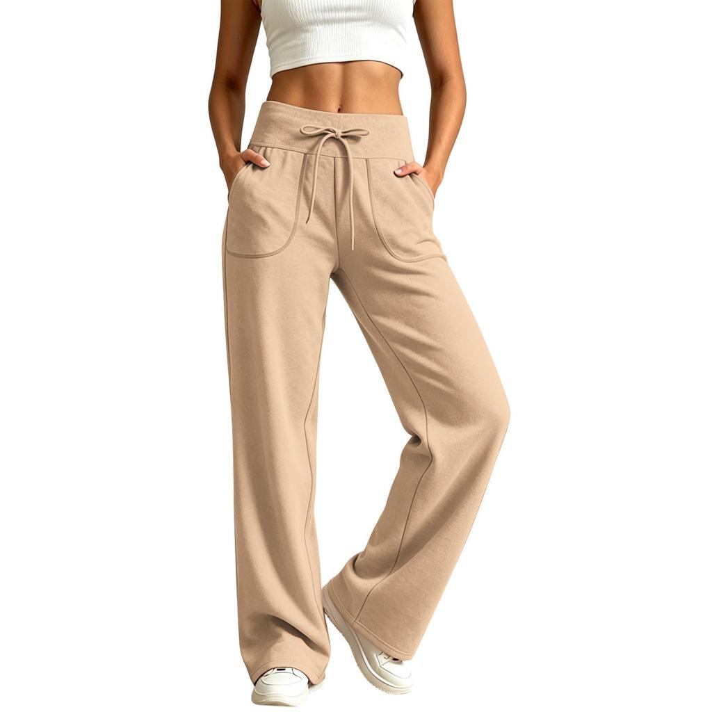 Damen Freizeit Locker Geschnittene Weite Beine Jogginghose Kordelzug Taille Mit Taschen Bequeme Lange Loungehosen