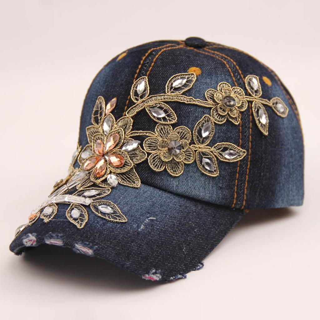 Cycling Caps Women's Baseball Cap Diamond Painting Embroidery Flower Denim Snapback Hats Jeans Woman Female Cap Cowboy Sun Hat
