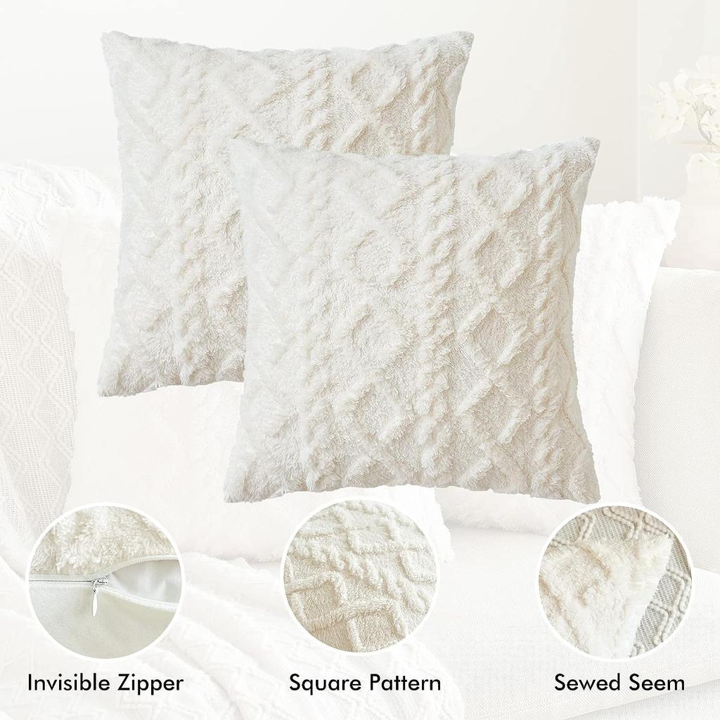 Decorative Artificial Wool Pillow Case, Soft Short Plush Wool Square Pattern Cushion Cover, Modern Decorative Sofa, Fami