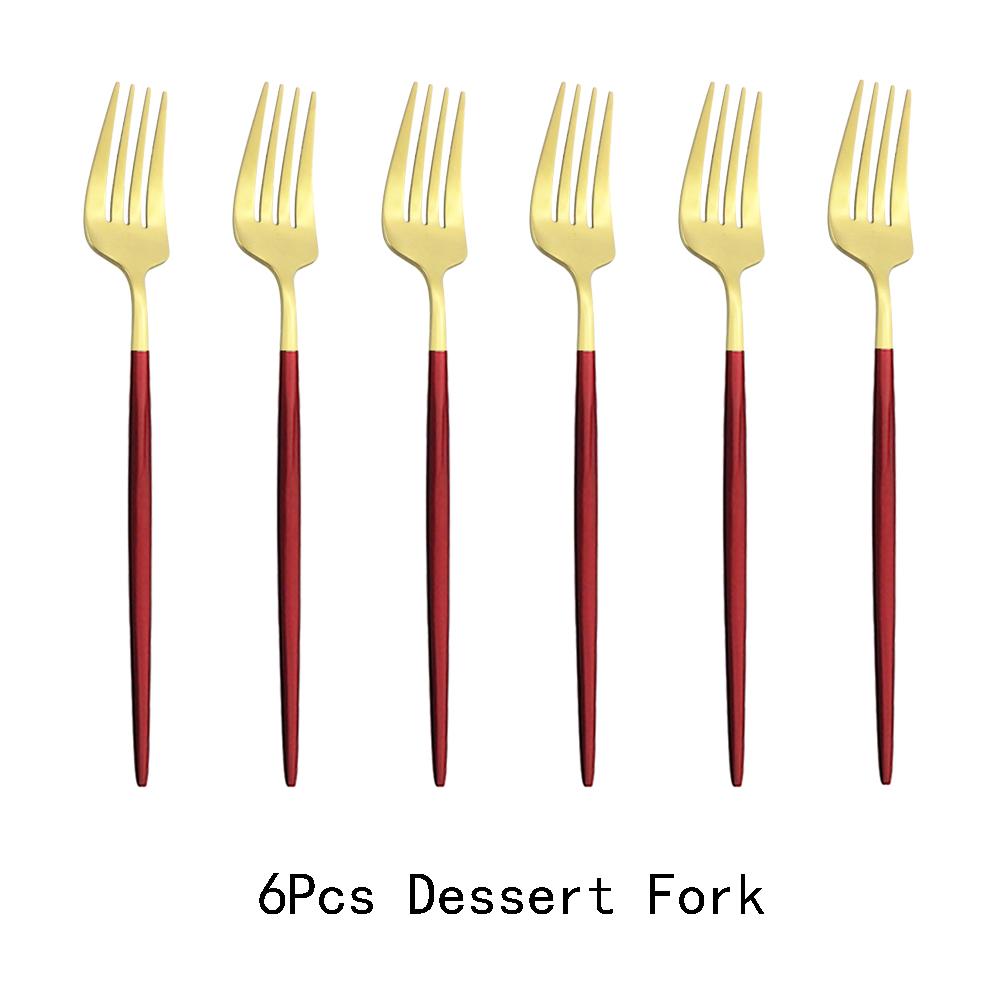 6pcs/Set Black Gold Dessert Fork Set Mirror Stainless Steel Colorful Fork Set Tableware Cutlery Set Home Party Kitchen Tableware