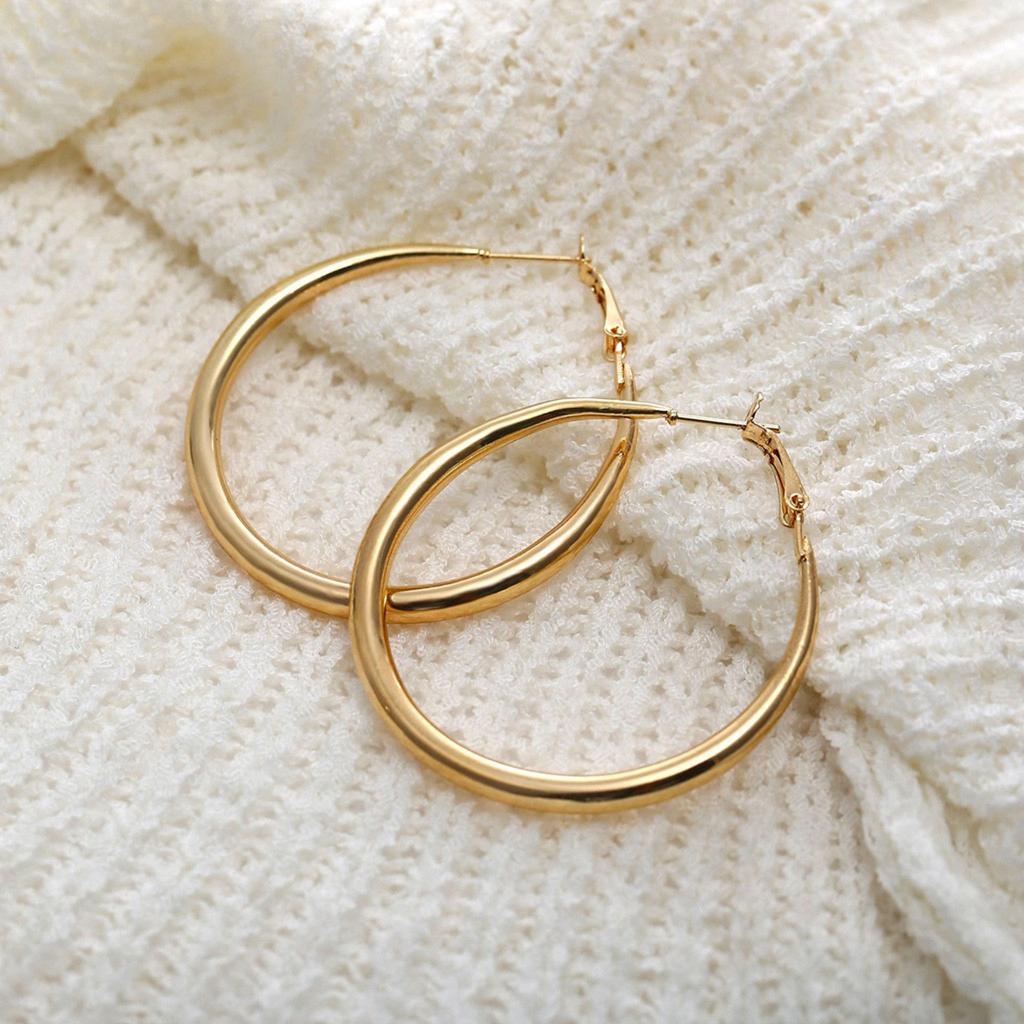 Fashion Earrings 0mm Thick Tube Big Gold Alloy Round Circle Hoop Earrings