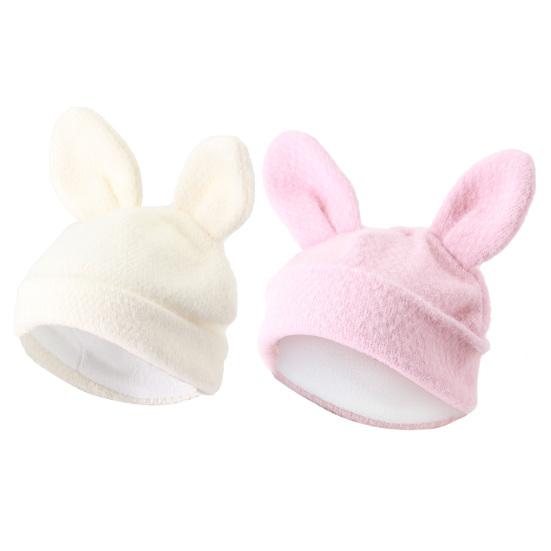 

2Pcs 3D Rabbit Ears Beanie Hat, Women Bunny Knit Beanie Hat, Winter Warm Knit Big Ears Crochet Skull Hat, for Photo Props, Pink and Beige 2pcs