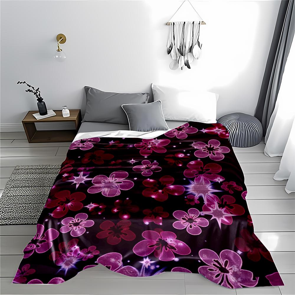 Floral Pattern Blanket - Pink and Purple Flowers with Star Accents Blanket, Suitable for Use In the Bedroom, Living Room, On the Sofa