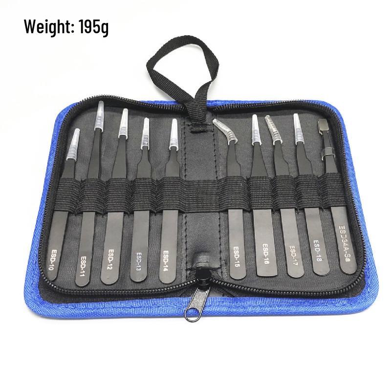 Anti-static Black Stainless Steel Tweezers Set: Pointed & Bent Tips for Eyelash Extension & Machine Disassembly