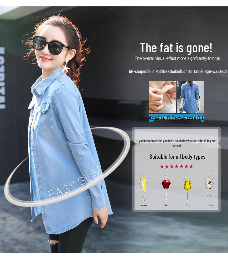 2025 Damen Slim Fit Langarm Denimhemd Mittellang BF-Stil