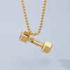 Gold Color Stainless Steel Barbell Pendant Necklace for Men Women Sports Souvenir Gift Square Pearl Chain Charm Trendy Jewelry