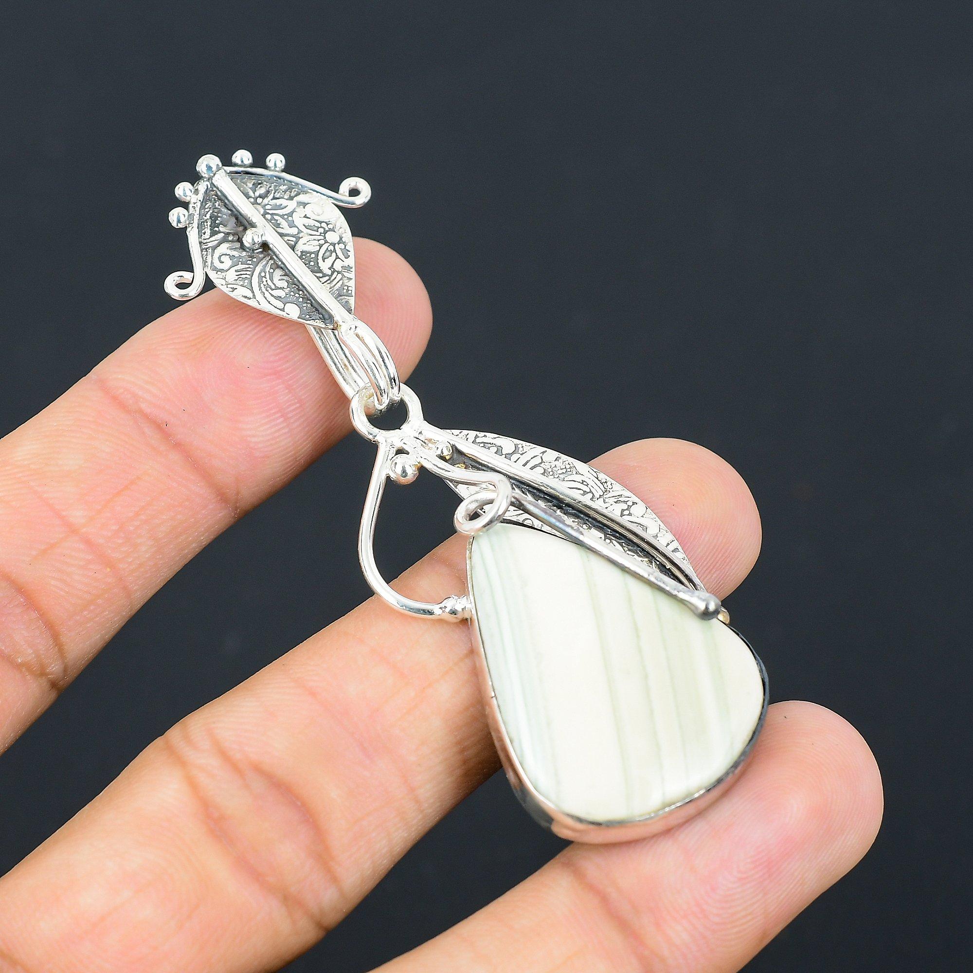 925 Silver Pear Natural Blue Rhodochrosite Wedding Unique Elegant Trendy Pendant