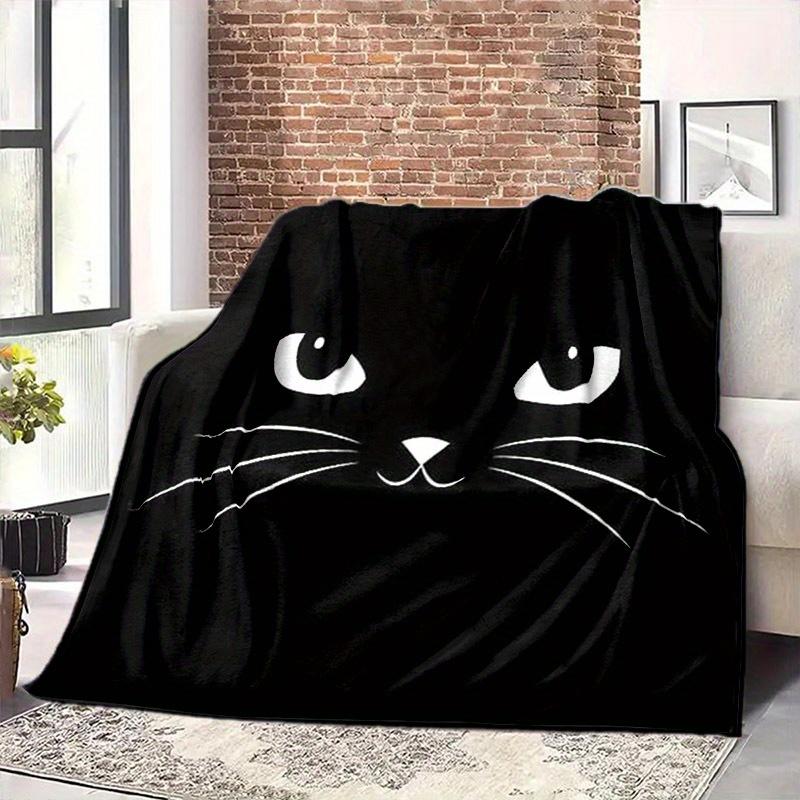 Cozy Cat Face Flannel Throw Blanket - Versatile for Sofa, Bed, Office Napping & Outdoor Picnics - All-Season, Tear-Resistant 75X95CM