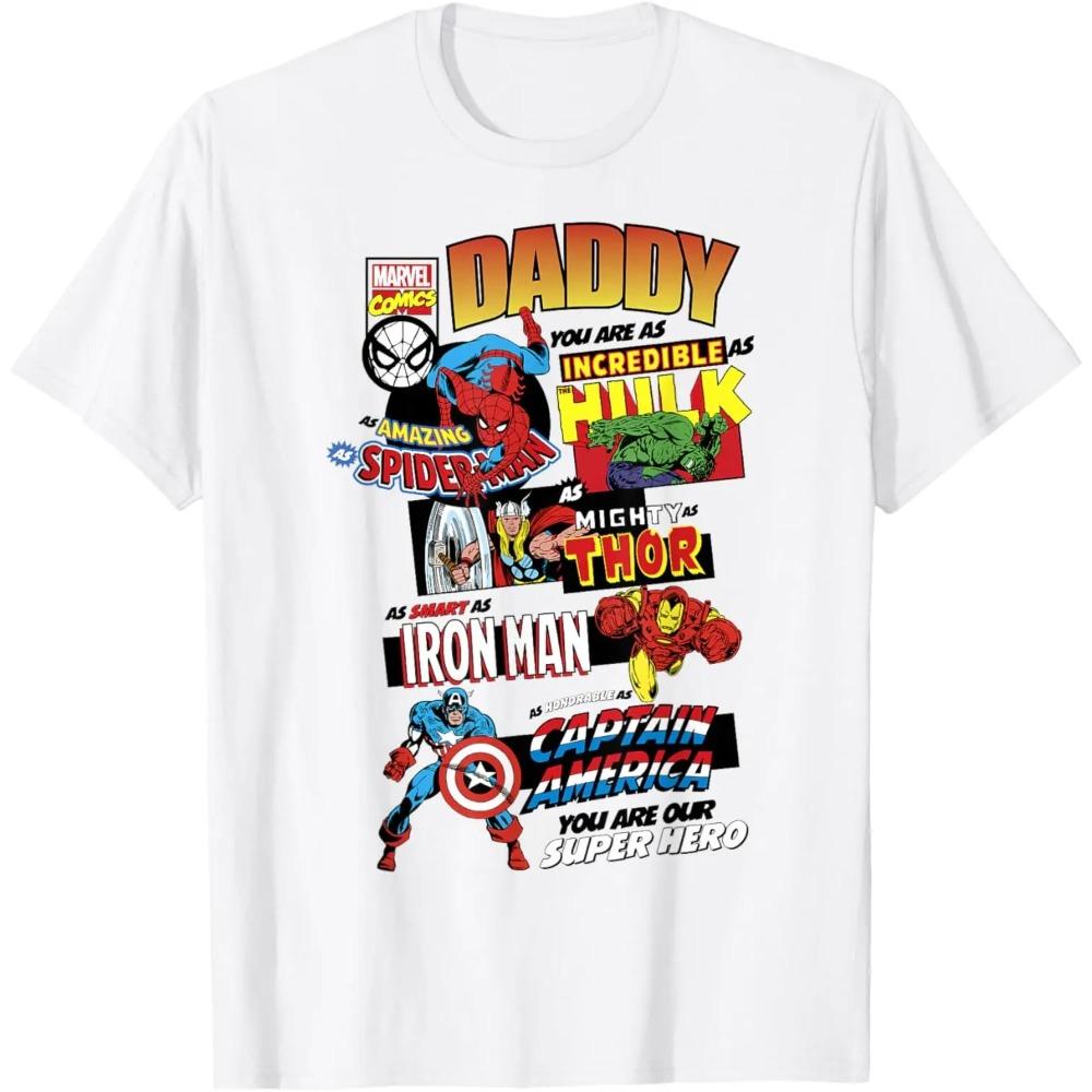 Marvel Avengers "Daddy Our Super Hero" Character Collage Graphic T-Shirt, Father's Day Themed Tee, Unisex Superhero Casual Top
