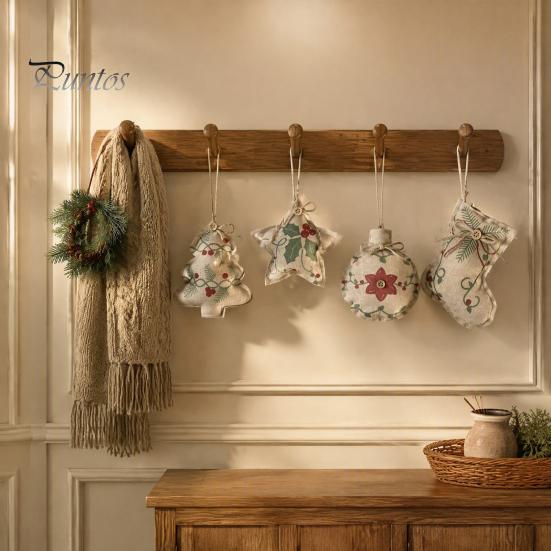 Five Pointed Star Tree Toppers Burlap Christmas Ornaments, Rustic Linen Fabric Hanging Decoration, Ball Stocking Farmhouse Ornaments Shaped