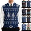 Men's V Neck Sleeveless Knit Vest Button Down Shirt Christmas Print Casual Fit Holiday Sweater Vest