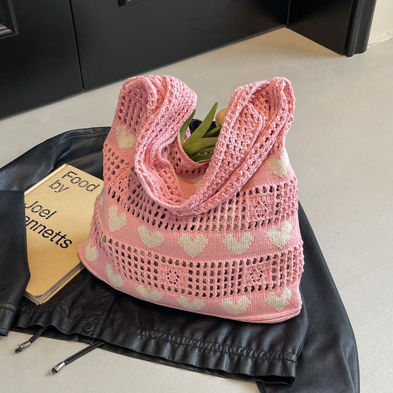 

Dopamine Style knitting wool new love shoulder handbag Tote leisure large capacity shopping bag for women