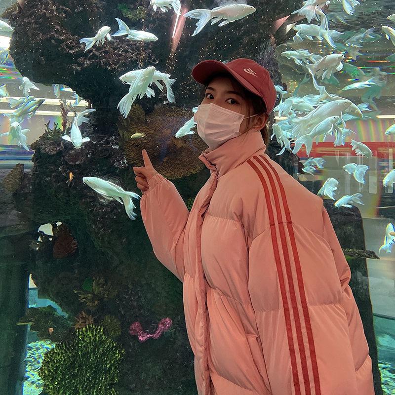 Winter Korean Loose Femme Bread Coat For Student Striped Thick Jaket Women Parkas Pink Black Outwear Clothes