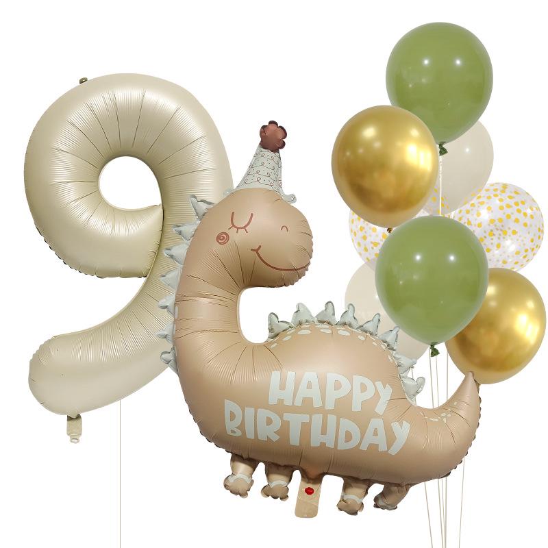 Retro Matte Caramel Dinosaur Balloon Set for Birthday Photo Props