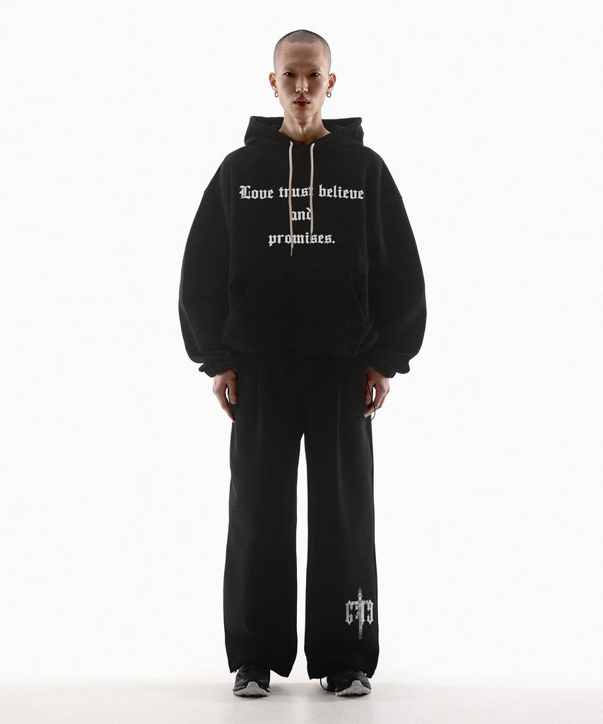 Paensyo 6:19 Cross String One Tuck Pants - Black