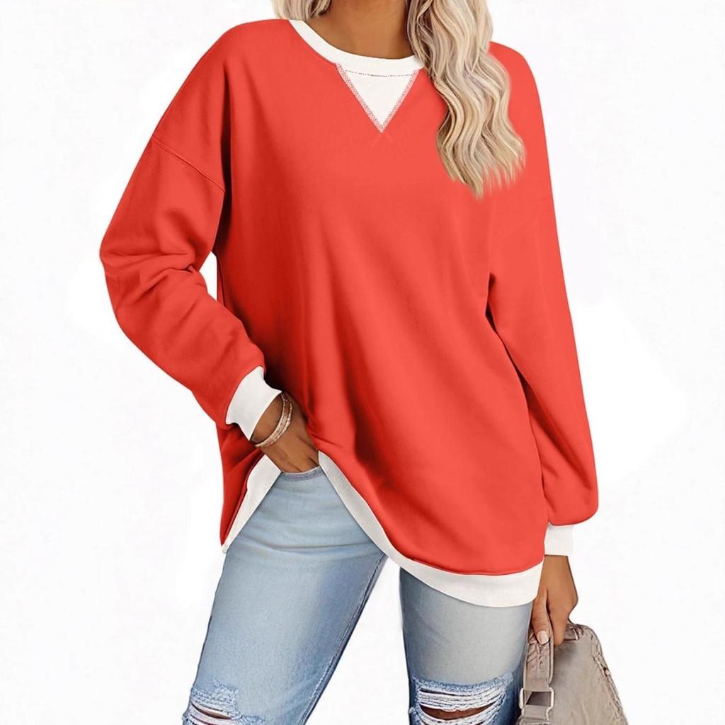 2025 Spring European American Style Color Block Long Sleeve Pullover Hoodie with Embroidered Collar