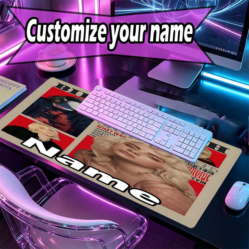 Custom Name Personalized Billie Eilish Pattern Mousepad, Laptop PC Desk Mat, Decorative Desk Mat for Home Keyboard Pad Gift