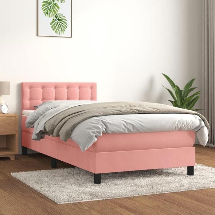 VidaXL Lit à sommier tapissier avec matelas Rose 90x200 cm Velours - Modèle 3141526
