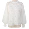 Women's Fashion Casual Color Round Neck Loose Long Sleeve Mesh Sleeve Lace Base Layer Shirt Top