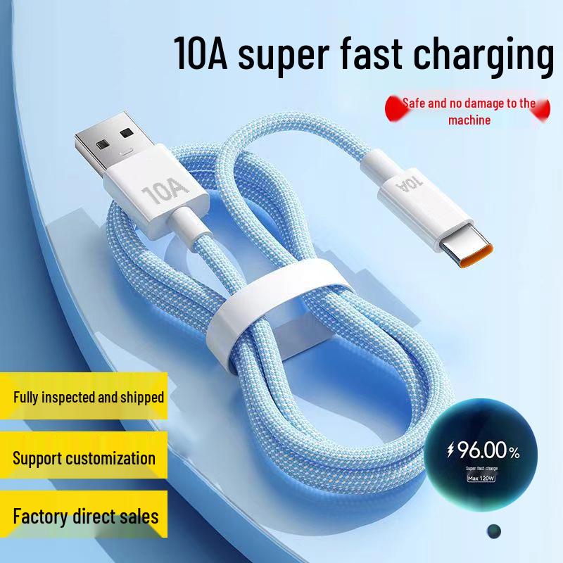 

120W Braided Type-C Fast Charging Cable for Huawei/Xiaomi, 10A, Extra Long White [PVC Soft Rubber] USB-C